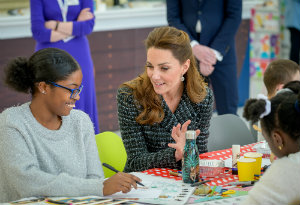 HRH The Duchess of Cambridge with an Evelina London patient who is creating artwork.
