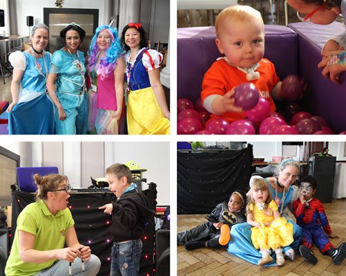 Children enjoying the annual tracheostomy party with a ball pit and entertainment