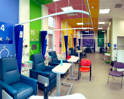 Evelina London&amp;#39;s bright and colourful allergy day centre in Snow Leopard ward.