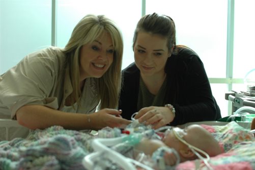 Baby Ruby, mum and Lucy Alexander in intensive care unit at Evelina London