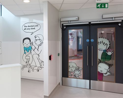 Manga character artwork in the emergency department