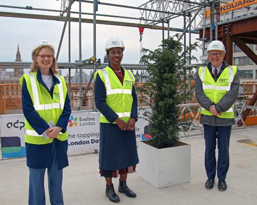 Hospital director, MP and hospital chairman on the roof of the new building
