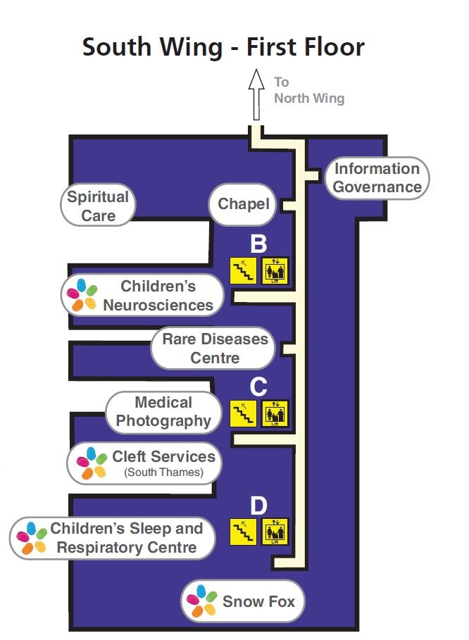 Map of First Floor, South Wing, St Thomas' Hospital