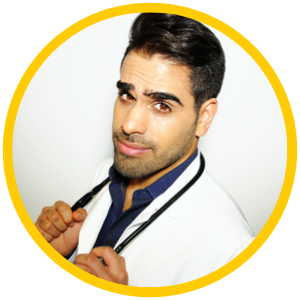 Dr Ranj wearing a stethoscope round his neck