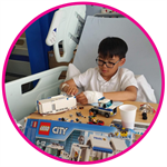 Munkh playing with lego at Evelina London hospital