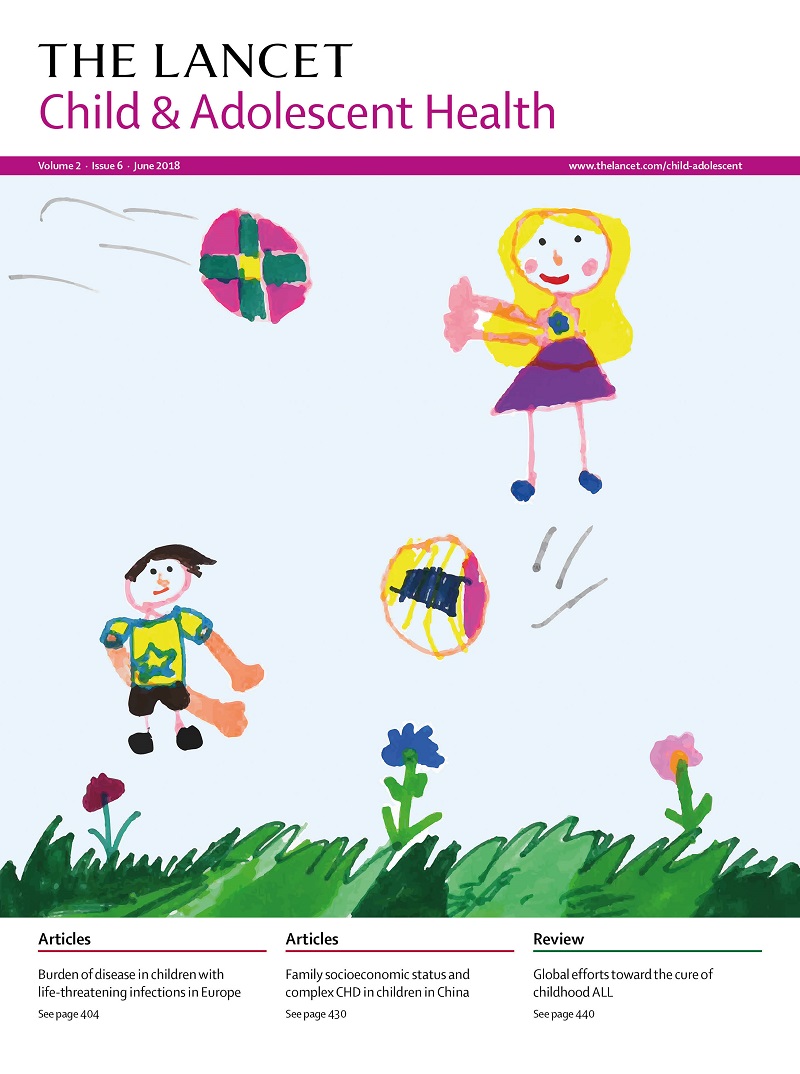 Lancet magazine cover art: boy and girl playing outside by Amber