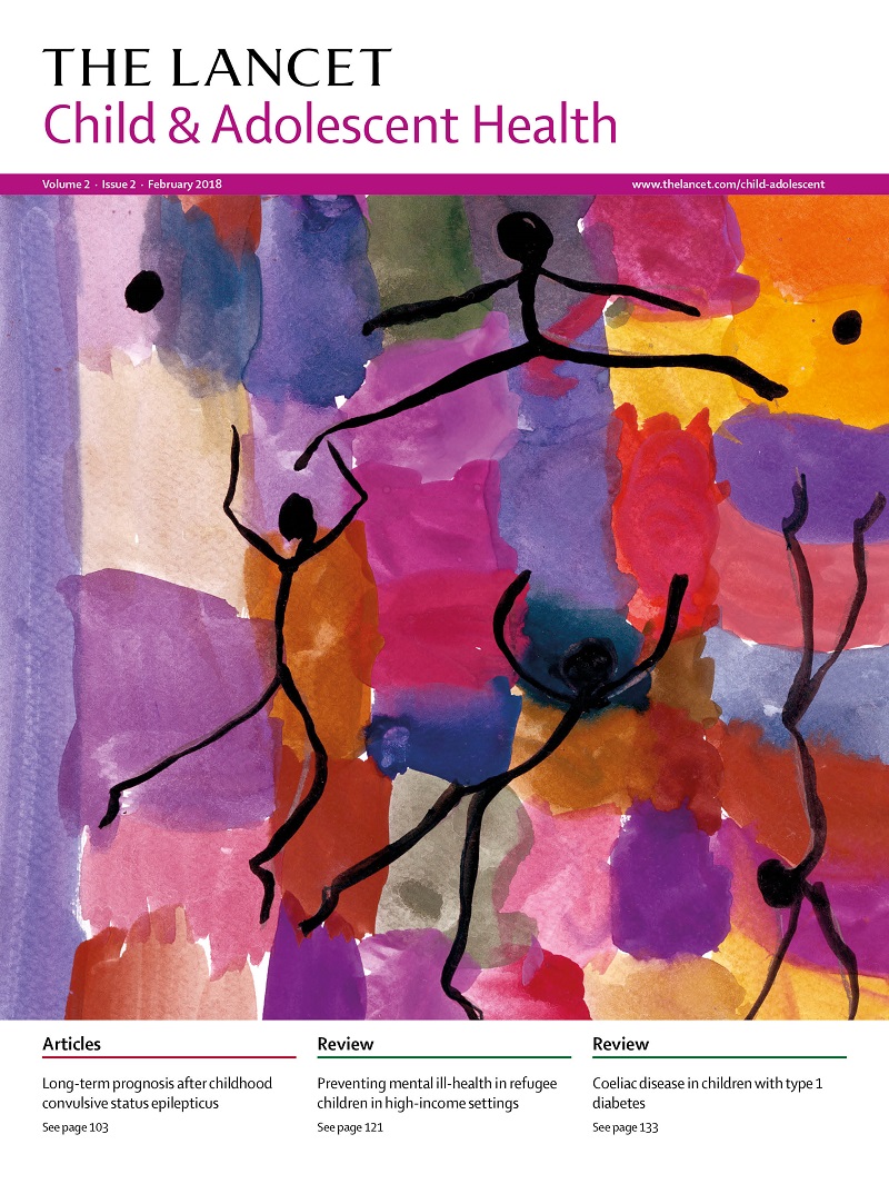 Lancet magazine cover art: dancers on a multicoloured background by Monioluwa