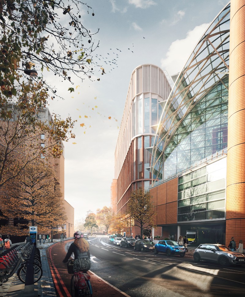 Computer generated image showing proposed hospital expansion from Lambeth Palace Road
