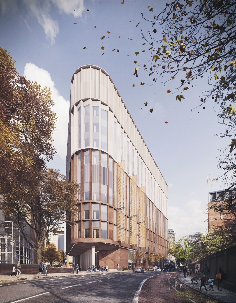 conputer generated image of our proposed new hopsital building north view from Lambeth Palace Road