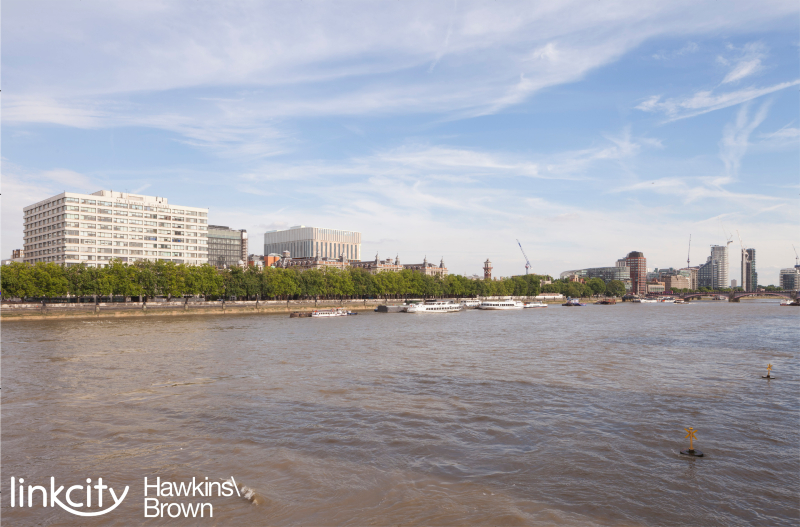 computer generated image showing proposed hospital expansion from Westminster bridge