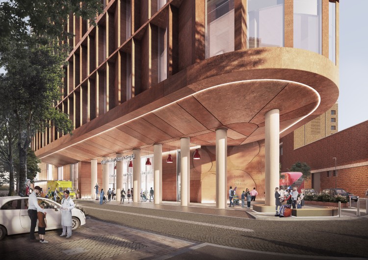 A computer generated image showing the new hospital entrance at Evelina London