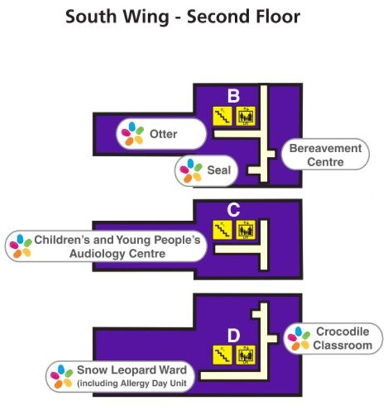 Map of Second Floor, South Wing, St Thomas' Hospital
