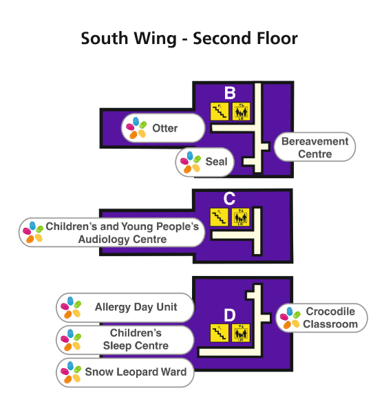 Map of Second Floor, South Wing, St Thomas' Hospital
