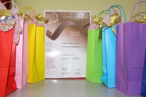 Several gift bags and the Pearson National Teaching Award
