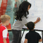 TV presented, Konnie Huq, at Evelina London drawing with patients